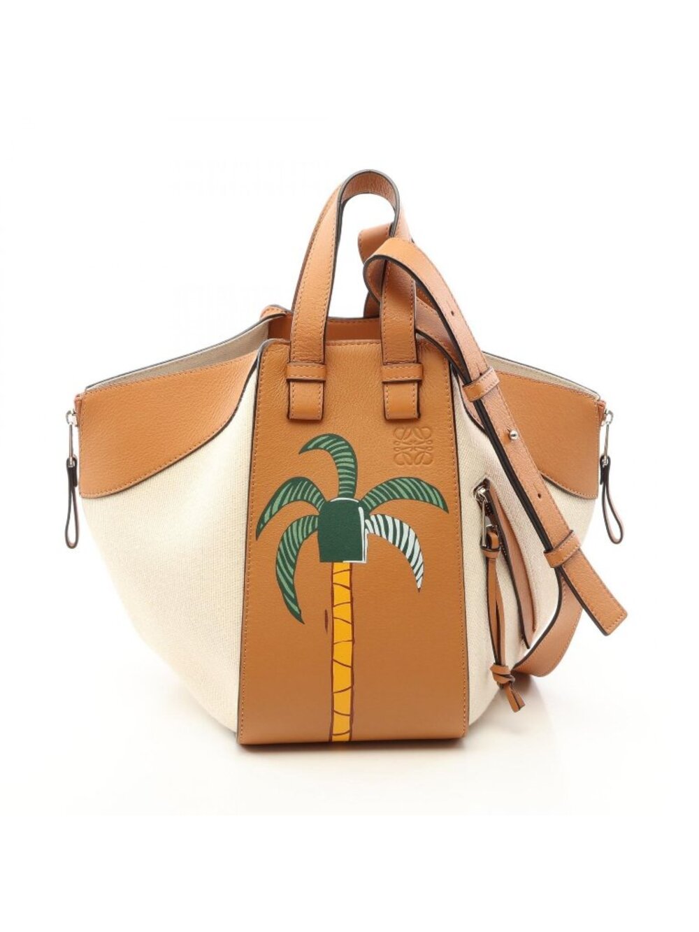Loewe Handbag Ken Price Hammock Small 2-Way Camel Natural Leather Canvas